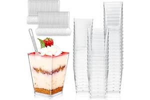 Zeawavsl 50 Stück Desserttasse mit 50 Stück Löffeln, 5OZ/160ML Plastik Desserttasse, Klare Dessertschalen, Dessertschalen Wiederverwendbar, für Mousse Pudding Eiscreme Dessert Party Picknick