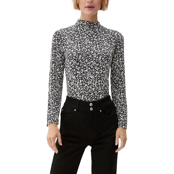 S.Oliver Damen Langarmshirt Mit Stehkragen – Orange, Slim Fit, Baumwollstretch