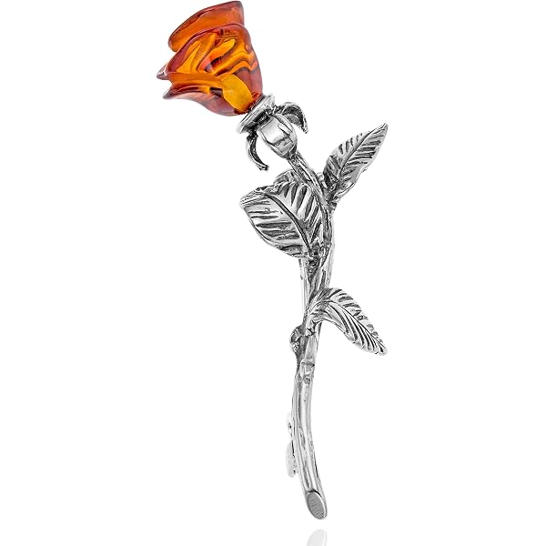 Belle Broche En Ambre Orange Et Argent 925 Pour Femme – Bijou élégant Et Naturel