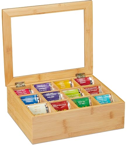 Caja Organizadora De Bolsitas De Té Con Diseño 'Árbol De La Vida' - 9 Compartimentos, Madera MDF, Tapa (Marca MM)