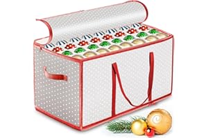 NEMMXUB Aufbewahrungsbox für Weihnachtskugeln mit Verstellbaren Trennwänden, Weihnachtskugeln Aufbewahrung 128 Fächer je 8 cm, aus Kunststoff, 2 Reißverschlüsse,mit Griffen, Deckel