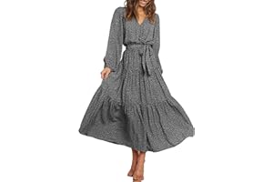 Jaksenr Dresses for Women UK V Neck Short/Long Sleeve with Ruffle Trim Chiffon Womens Dresses Floral Maxi Dress Casual Boho Flowy Long Ladies Dresses with Belted.
