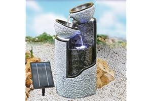 AMUR SOLAR WATER FEATURE - CASCADE WATER FEATURE "GRANIT PILLS & BOWLS" SOLAR GARDEN FOUNTAIN - OUTDOOR WATER FOUNTAIN for garden, balcony, terrace WATER FEATURE with LED LIGHT & LI-ION BATTERY