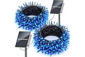 SOLARBABY Lot de 2 Guirlande Lumineuse Exterieur Solaire,12m 100 LED Noël Guirlande Lumineuse Solaire Étanche 8 Modes, Guirlande Solar Pour Cour Fête Jardin Noël Décoration Exterieur-Bleu