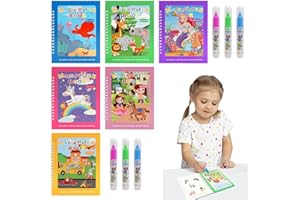 Vossot 6 pezzi libro da colorare con acqua con penna ad acqua,libri da colorare con acqua pittura pulita in movimento, graffiti ad acqua, libro che si colora con acqua uso ripetuto, colorazione magica