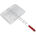 Royalford Barbeque Grill Chromium Plated Iron, Rf10380 - Wooden Handle, Folding Portable Bbq Basket For Fish Vegetables Shrimp, Larger Grilling Area