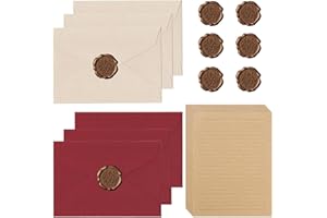 HAPLOS 22 pezzi di carta da lettere vintage, set di 6 buste in lino e sigilli di cera, 10 A5, carta da lettere vintage, Buste Lettere per compleanno, inviti di nozze