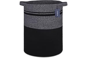 COMSE Extra Large Blanket Basket, Tall Laundry Basket, Nursery Hamper, 40 x 55 CM, Cotton Rope Woven Laundry Hamper for Storage Toys Clothes Towels, Black