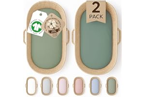 Bunnyjik 28x74-30x70 Ovale Spannbettlaken – GOTS-ZERTIFIZIERTES Bio Set aus 2 – 100% Baumwolle, Luxuriös 190GSM Dick & Ultraweich – Stubenwagen Bezug, Moseskorb, Babybett, Beistellbett