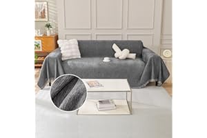 TAOTAOGO Sofa Cover 3 Seater Chenille Corner Sofa Slipcover Washable L Shape Sofa Covers Sectional Couch Cover with Tassel Furniture Protector for Pet All-Season F Dark Grey 180x340cm