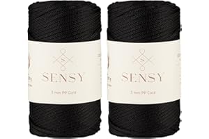 S SENSY Sensy Premium 3 mm 120 Meter Polyester-Seil, 100% Polypropylen-Kordel, Makramee-Kordel, 3 mm Häkeltaschen-Kordel, Makramee-Seil, Häkelgarn, Geschenk für Stricker (Schwarz)