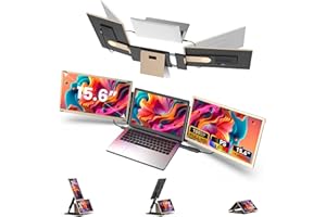 BUNOSDIAS Kwumsy Monitor Portatile Per Laptop-15.6'' Schermo Portatile Per Laptop Adatto A Tutte Le Dimensioni Di Laptop, Triplo Monitor Con Ruotabile 90°-235°&Plug And Play Per Wins/Mac/PC(Tipo-C/HDMI/H5-T)