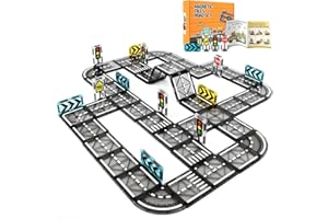 Beeoecm Magnetyczne konstrukcje drogowe, magnetyczne płytki dla dzieci 52 sztuk, magnetyczne karty blokowe magnetyczne zabawki budowlane prezent dla dziecka 3-4 lata
