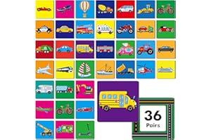 HEBAYY Juego de emparejamiento de vehículos, 72 Cartas de Memoria de tráfico para niños pequeños, 36 Pares de Cartas de Memoria de Transporte, Juguetes educativos para niños y niñas de Preescolar