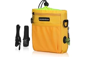 Waldseemüller Dog Treat Pouch, Dog Walking Bag Treat Pouch for Dog Training with Multiple Pockets and Built-In Poop Waste Bags Dispenser, Adjustable Belt 3 Ways to Wear, Yellow