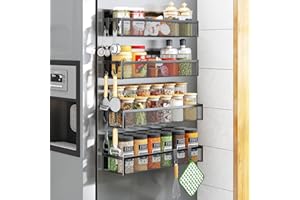 Aufworld Porte-épices magnétique pour réfrigérateur - Lot de 4 étagères magnétiques, organisateur frigo avec 8 crochets amovibles, étagère magnétique pour rangement et organisation de cuisine(4 PACK)