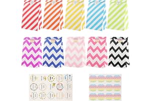 Vexillic torebki na prezenty, 60 sztuk, kolorowe torebki papierowe z naklejkami, papierowe torebki upominkowe, małe do pakowania prezentów, na urodziny dziecka, wesele, przyjęcie (10 kolorów)