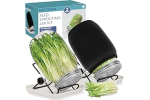 HEFTMAN Zestaw słoików do kiełkowania nasion, 2-pak mikrozielonych słoików do kiełkowania mason z pokrywkami siatkowymi, tacą do kiełkowania, stojakami, ścierkami do cieniowania i szczotką