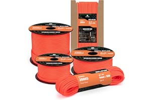 Kamu Synber 550 Paracord 4mm 15m 7 Hebras Cuerda Paracord de Nylon Tipo III Cuerda Paracaídas para Supervivencia, Camping, al Aire Libre, Bricolaje | Soporta 250kg | Naranja Neón