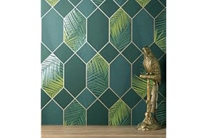 GAULAN 681285 - Papel pintado lavable geométrico panel hexagonal con hojas tropicales para pared salón dormitorio pasillo comedor - Rollo de 10 m x 0,53 m
