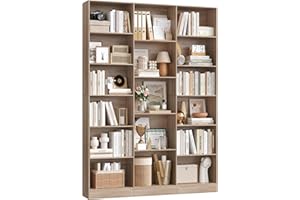 FirFurd Bookcase Oak Bookshelf 188cm Living Room Bookcases Free Standing 6-tier Tall Shelving Unit Display Shelf with 17 Compartments for Home Office 188x149x23.5cm