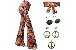 XonyiCos 60s 70s Women Costumes Accessories Hippie Trousers Bell Bottom Flared Yoga Pants for Theme Party Halloween Cosplay