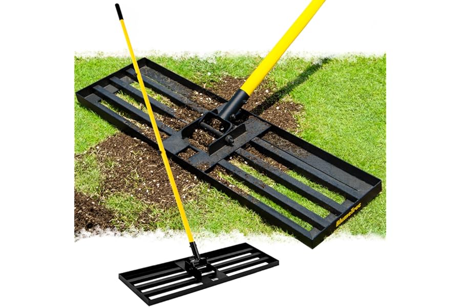 BlumeTrec Lawn Levelling Rake, 76x25cm Lawn Leveller with 213cm Long Handle, Heavy Duty Sand & Top Soil Spreader Leveler for Garden Lawn, Golf Course Ground Leveling Rake Fertiliser Level Lawn Tool