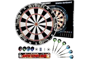 SEYDREY Dart Board - Juego de dardos de acero con 6 dardos de punta de acero de 20 g, 12 vuelos de anillo de números giratorios + instrucciones de instalación de línea de lanzamiento de Bullseye sin grapas