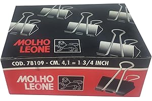 Molho Leone - 78109 Clip ferma carta, Confezione da 12 Pezzi, lunghezza 41mm, fermafogli a clip, Nero