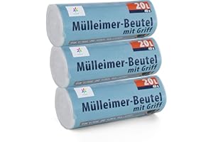 SUNMONDO 120 sztuk worków na śmieci Premiumline: 20 litrów, 3 sztuki, wymiary: 50 x 51 cm – wyjątkowo odporne na rozerwanie i wodoszczelne – z uchwytem do noszenia/uchwytem