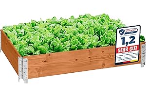 Garronda Potager surélevé en Bois Naturel 120x80x20 cm pour Jardin – Jardinière rectangulaire 1 piècespour Plantes, Fleurs, légumes et Herbes - Bac Potager en Bois GD-0075, Marron