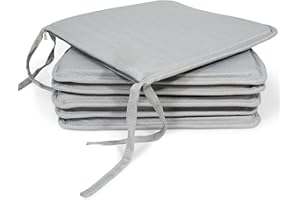 MANEMI Pack 6 Cojines para Silla 40x40x2cm - Cojín Decorativo con Textura de Bambú para Silla, Sofá o Comedor - Juego de Cojines de Asiento Estilo Rústico y Transpirable con Cintas de Sujeción,