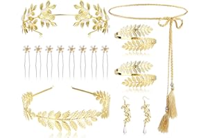 MILACOLATO 14 szt. Strój bogini greckiej, akcesoria, biżuteria damska, złote liście laurowe, korona, diadem, bransoleta na ramię, nakrycie głowy, kolczyki, pasek, na imprezę, ślub, Halloween