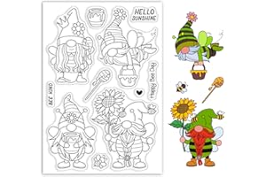 ORIGACH Sunflower Bee Gnome Clear Stamps Silicone Transparent Stamps for Card Making Decoration and DIY Scrapbooking