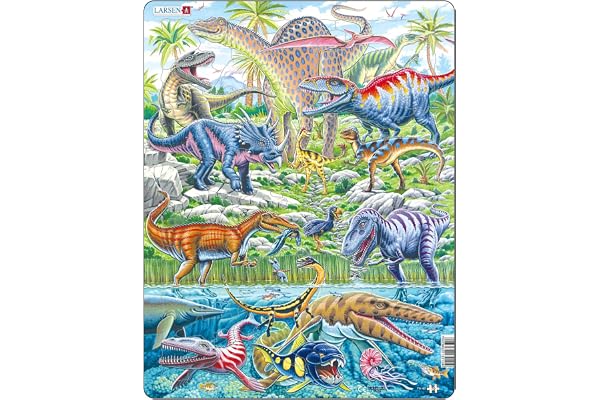 Larsen FH49 Puzzle Dinosaures – 70 Pièces – Puzzle Cadre Educatif pour Enfants – Découverte Dinosaures Volants et Aquatiques – Idéal Cadeau Noël