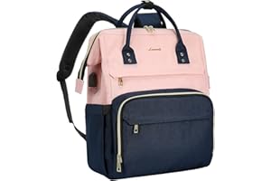 LOVEVOOK Sac à Dos Ordinateur Portable 15.6 Pouces, Imperméable Sac a Dos Femme Sac à Dos PC Portable Chic avec Port de Chargement USB pour Collège Affaire Scolaire Voyage, Rose Marine
