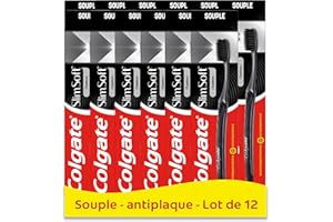 COLGATE - Brosse à dents manuelle Slim Soft Charbon - Brins souples - Elimination de la plaque dentaire - Efficacité cliniquement prouvée - lot de 12