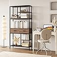 HOCSOK Book Shelf, 5 Tier Bookcase with Metal Frame and 2 Drawers, Wooden Bookcase Storage Cabinet for Office, Study, Hallway, Kitchen