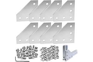TONGBOKE 8 Stück L-förmiges Eck-Aluminiumprofil, 5-Loch-L-Form-Außenprofil-Verbindungsplatte aus Aluminium, mit 40 M5-Muttern, 40 M5-Schrauben, 1 M3-Schlüssel, für 2020 Aluminium Profil