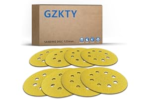 GZKTY 90 Piezas Discos para lijas 125mm, Papel Lija de Orbita Aleatoria de Grano 60/80/120/150/180/240/320/400/600, lija circular con 8 Agujeros para 125mm Lijadoras Excéntricas y Lijadora Madera
