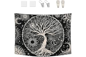 Icelsa Tapiz de Árbol de la Vida Luna y Sol, Tapiz Estético del Árbol de la Vida Tapiz de Pared Psicodélico para Sala de Estar, Dormitorio, Decoración de Paredes del Hogar