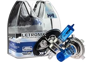 ‎LETRONIX LETRONIX Halogen Auto Lampen H4 12V 8500K Kalt Weiß Xenon Optik Gas Ultra White Look Birnen Lampe Abblendlicht Nebelscheinwerfer Fernlicht Kurvenlicht Zulassung E-Prüfzeichen (LED Optik) (H4 55/60W)