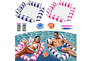 FALUCKYY 2 Pack Pool Float Water Hammock, 4-in-1 Inflatable Pool Floats Hammock,Multi-Purpose Pool Floats with Cup Holders for Summer Swimming Pool Beach