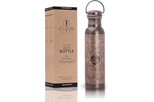 COP29 ESSENCE OF LIFE Cop29 Handcrafted Engraved Premium Design Pure Copper Tulip Antique Water Bottle with Handle : Joint Free & Leak Proof -900ml/30oz