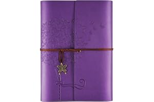 OMEYA Diario per quaderni in pelle, diario ricaricabile per donne ragazze, diario per viaggiatori retrò a righe regalo A5 16,5 cm x 23,4 cm (viola)