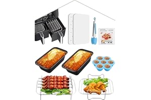 ‎HOMGEN HOMGEN Air Fryer Zubehör 6-teiliges Heißluftfritteusen Zubehör Doppelkammer Airfryer Zubehör für Ninja Foodi AF400EU AF300EU 8L-9.5L Grillrost Backpapier etc