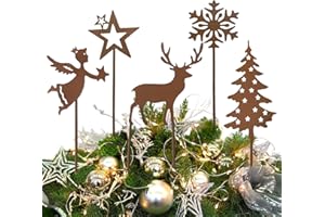 ZJKUBOIS 5 Stück Gartenstecker Weihnachten, Rost Deko Weihnachten enthalten Hirsch Deko, Weihnachtskerzen, Wetterfest Tolle Gartendeko aus Rost-Metall für Garten, Balkon, Gartendeko für draußen, Grabschmuck