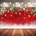 Christmas Photo Backdrop, Fabric Winter Snowflake Christmas Photography Backdrop Red Merry Christmas Photography Background Christmas Ornaments Backdrop Christmas Photo Booth Props, 72.8 x 43.3 Inch