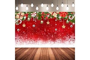 BLULU Weihnachten Foto Hintergrund, Stoff Winter Schneeflocke Weihnachten Fotografie Hintergrund Rot Merry Christmas Fotografie Ornamente Hintergrund Foto Stand Requisiten, 72,8 x 43,3 Zoll