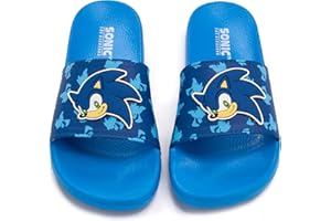 Sonic The Hedgehog Sliders For Boys | Options Kids Sonic Sandals Beach Shower Shoes | Childrens Blue Flip Flops Summer Footwear Game Merchandise Gift